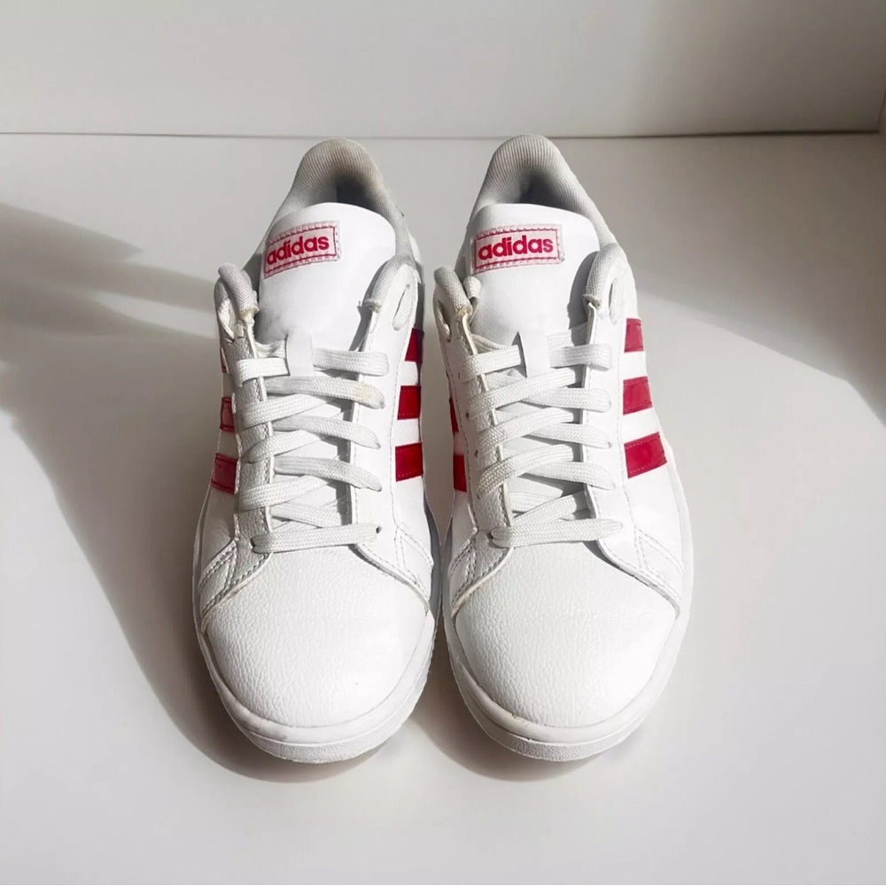Size 8.5 - Women’s Adidas Grand Court Base White Vapour Pink - Picture 2 of 9